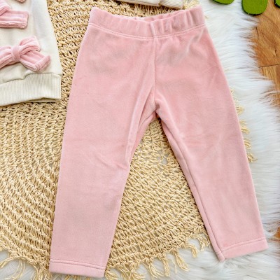 Conj. Casaco 3 Laços e Calça Legging em Plush - Areia e Rose